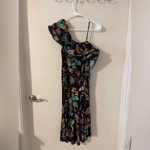 H&M Black Tropical One shoulder dress